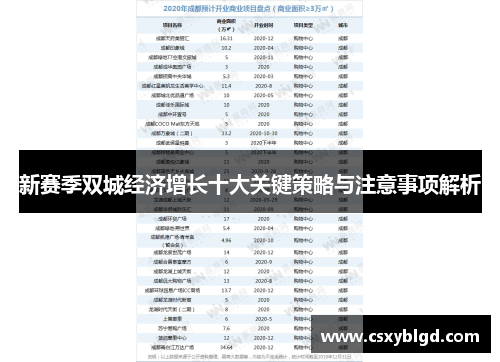 新赛季双城经济增长十大关键策略与注意事项解析