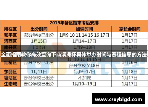 全面指南教你高效查询下庙澳洲杯具体举办时间与赛程信息的方法